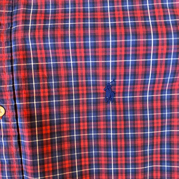 Polo Ralph Lauren Shirt Men Large Red Blue Plaid Pony Long Sleeve Button Down - Picture 3 of 8